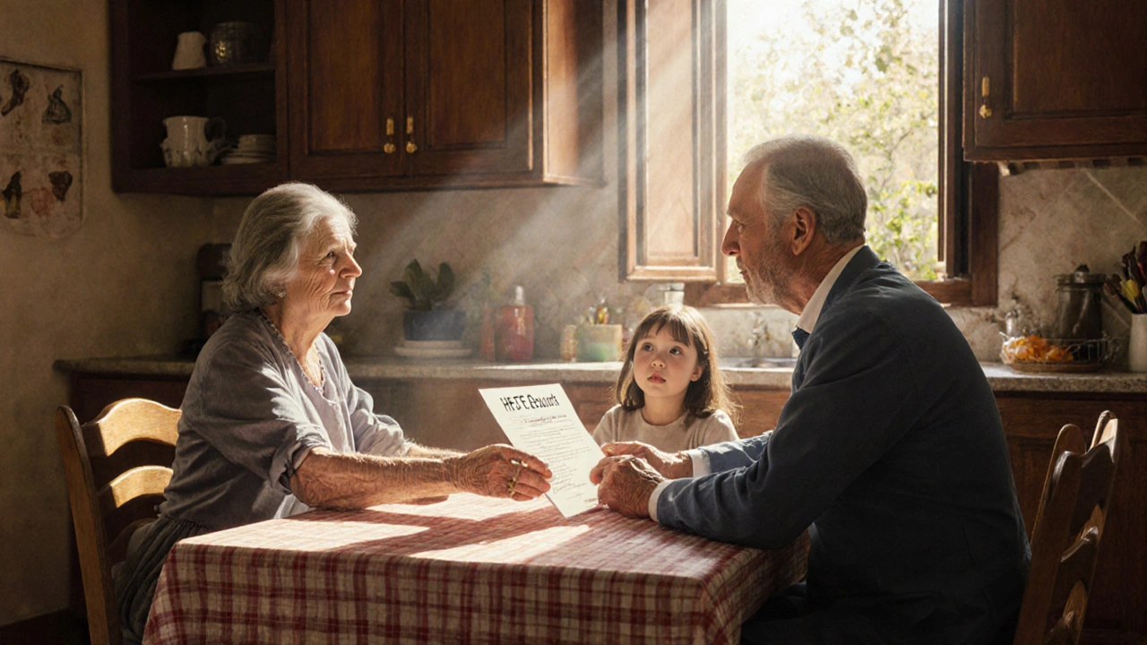 Famiglia italiana a tavola mentre riceve i risultati del test genetico per emocromatosi.
