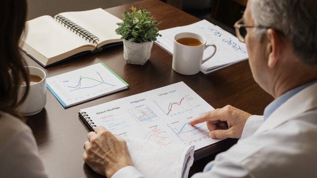 Medico e paziente che discutono i progressi di perdita di peso in ufficio