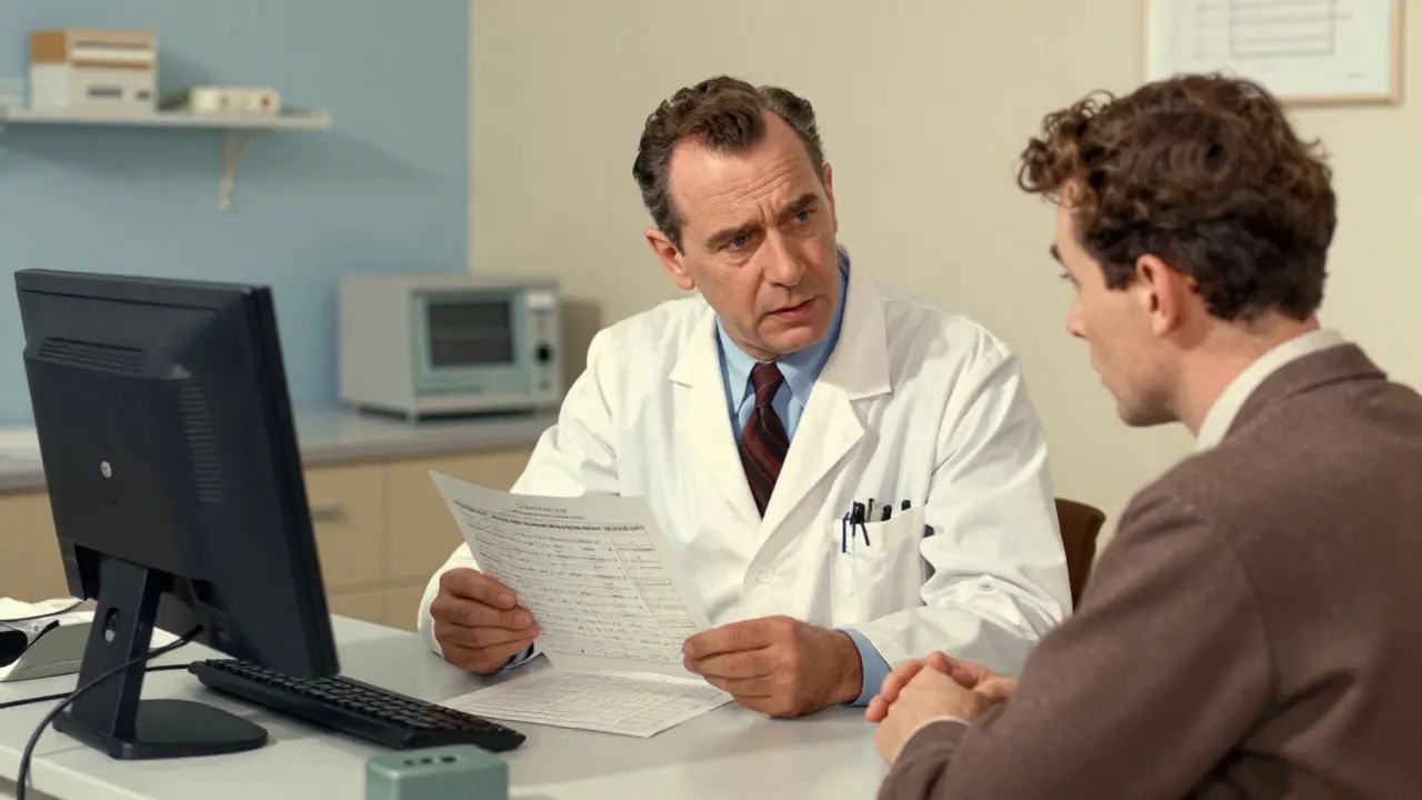 Medico che esamina esami del sangue per diagnosticare problemi alla tiroide