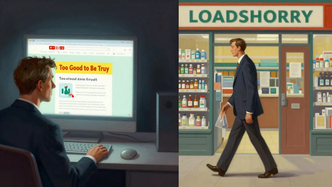 Confronto tra l'acquisto di farmaci online sospetto e la farmacia fisica