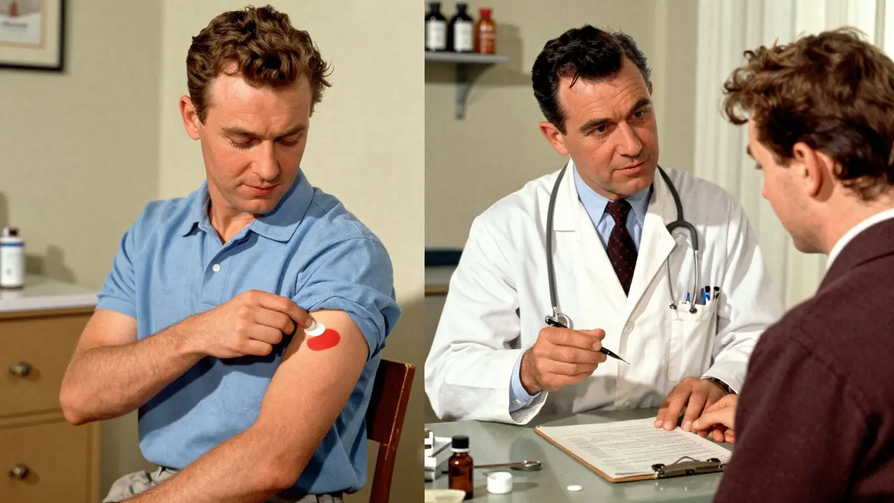 Confronto tra l'uso di una crema semplice e una visita medica per una cura specifica.