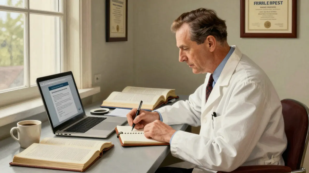 Farmacista che studia per la formazione continua al banco
