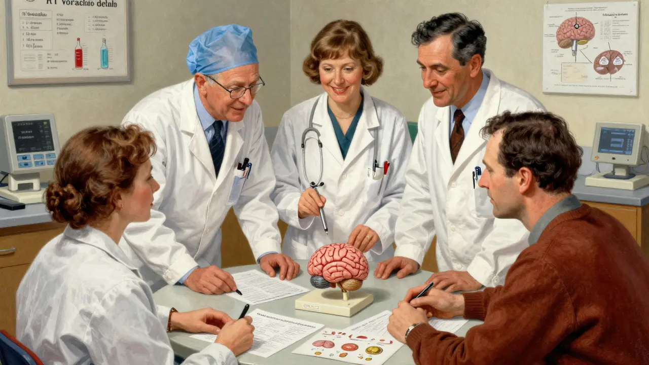 Team medico che pianifica un trattamento multimodale per il cervello