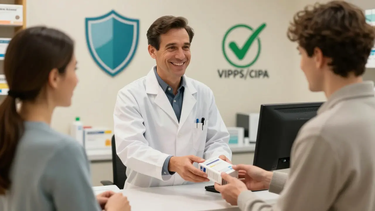 Farmacista affidabile che consegna farmaci certificati